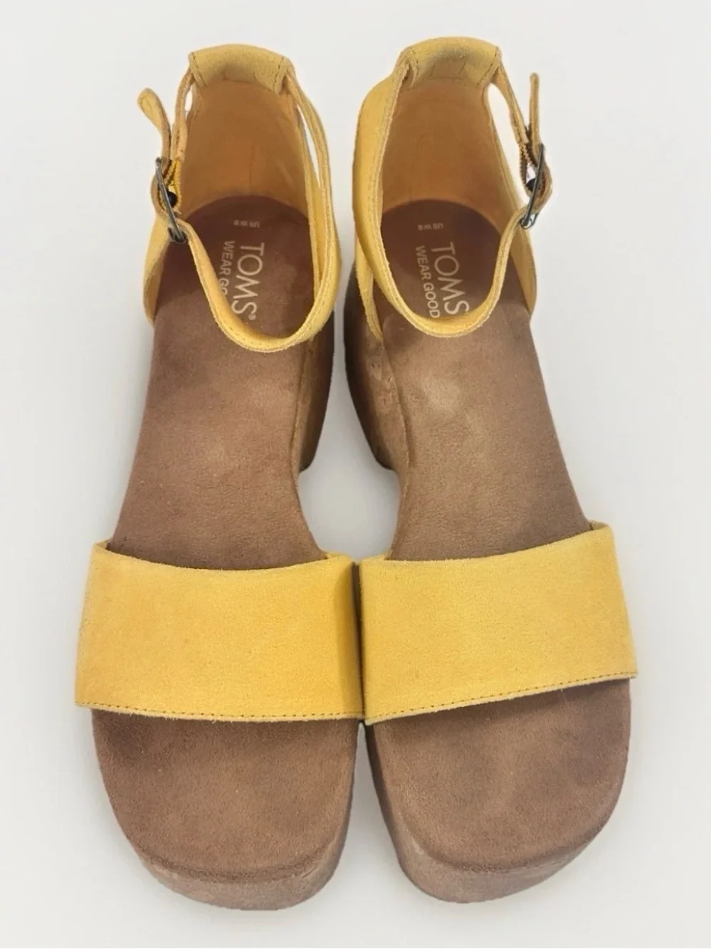 TOMS Yellow Suede Cork Platform Wedge Sandals Women’s Size 8